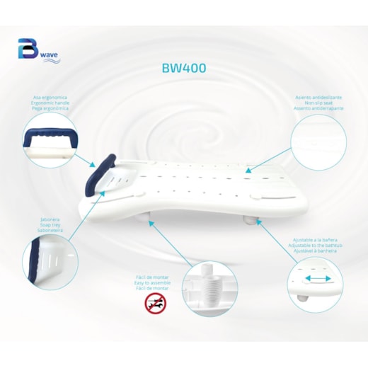 Tábua de Banho Antiderrapante BW400 – com Pega e Saboneteira