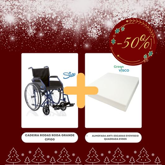 Pack Cadeira Rodas CP100 43cm + Almofada Anti-Escaras EV805