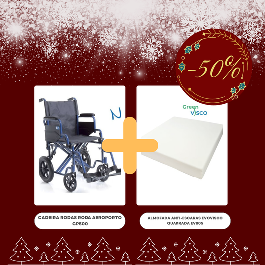 Pack Cadeira Rodas CP500 43cm + Almofada Anti-Escaras EV805
