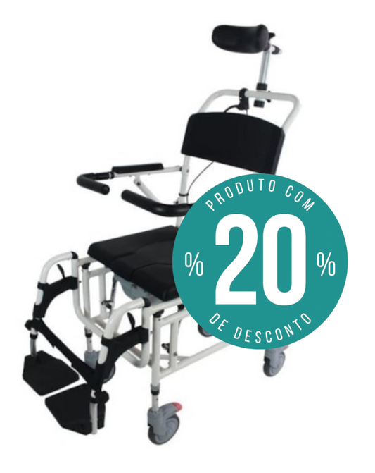 Cadeira de Banho e Sanitária com Rodas e Encosto de Cabeça Reclinável